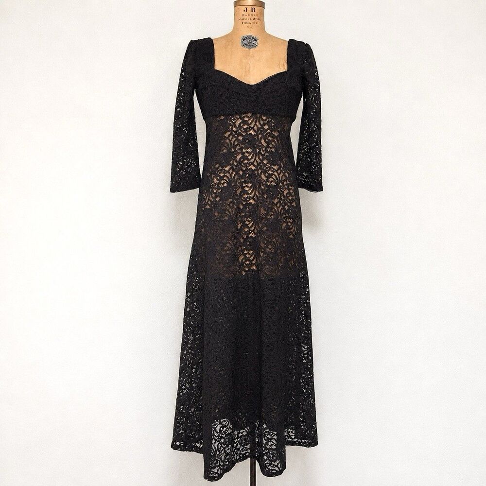 Free People Adored Maxi Dress M Black Lace Open Back Sweetheart Gothic Boho